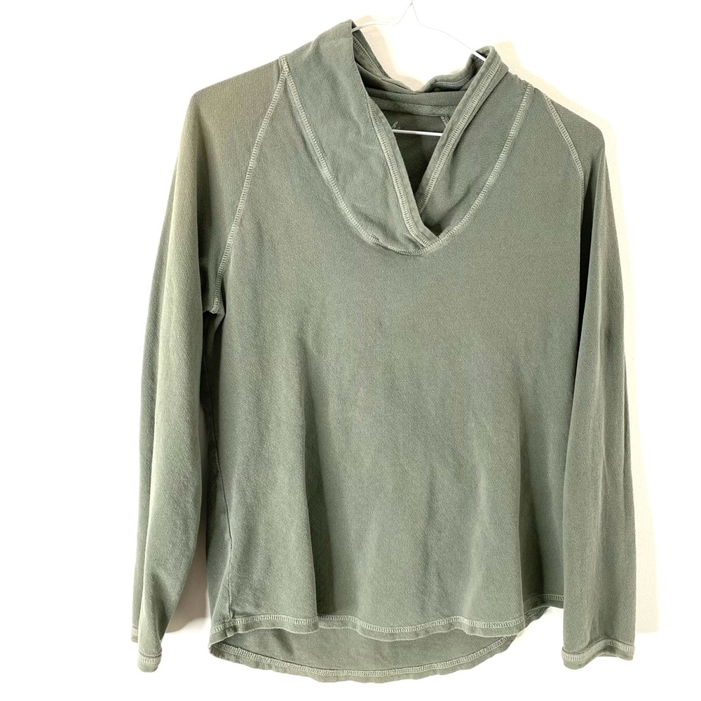 Woolrich Sage Green Split Cowl Neck Pullover Top 100% Cotton